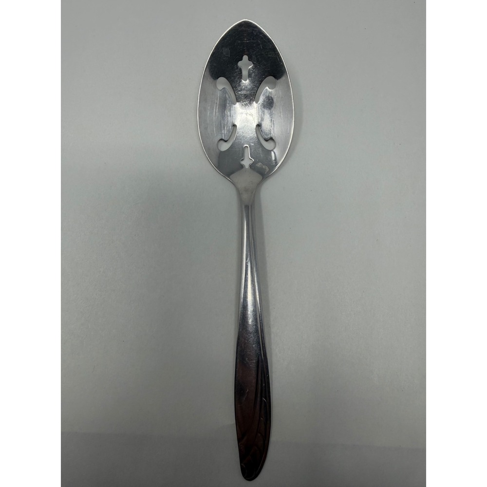 Majesco Stainless Steel Slotted Serving Spoon Decorative Cutout Design 8.25 inch
